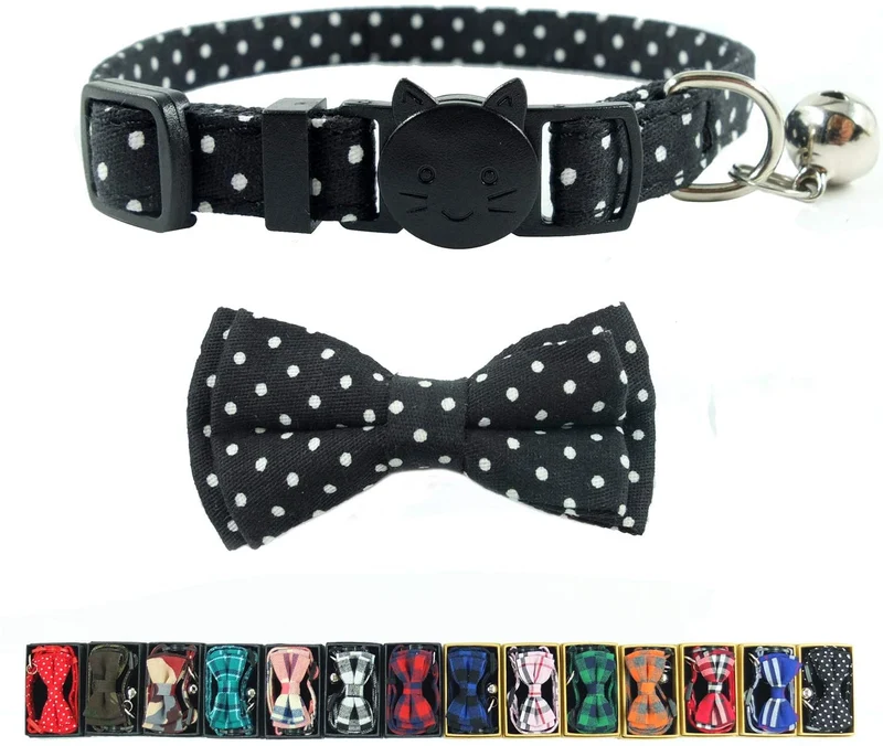 Collar de gato con capucha y pajarita, diseño a cuadros ajustable de seguridad Kitty Kitten Collares (6.8-10.8in)