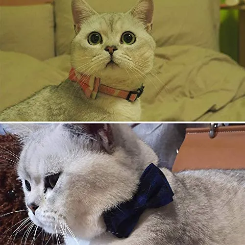 Collar de gato con capucha y pajarita, diseño a cuadros ajustable de seguridad Kitty Kitten Collares (6.8-10.8in)