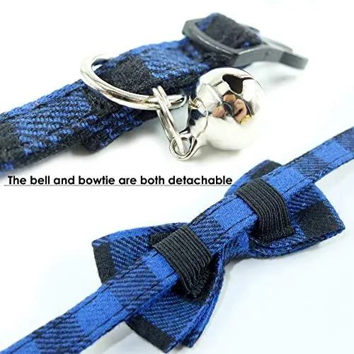 Collar de gato con capucha y pajarita, diseño a cuadros ajustable de seguridad Kitty Kitten Collares (6.8-10.8in)