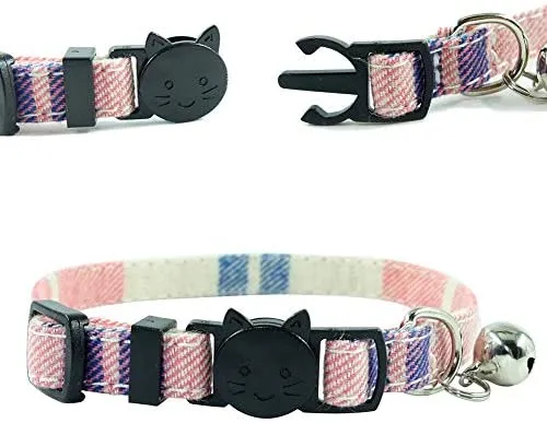 Collar de gato con capucha y pajarita, diseño a cuadros ajustable de seguridad Kitty Kitten Collares (6.8-10.8in)