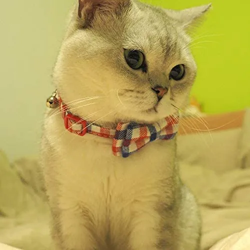 Collar de gato con capucha y pajarita, diseño a cuadros ajustable de seguridad Kitty Kitten Collares (6.8-10.8in)