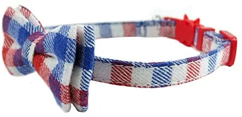 Collar de gato con capucha y pajarita, diseño a cuadros ajustable de seguridad Kitty Kitten Collares (6.8-10.8in)