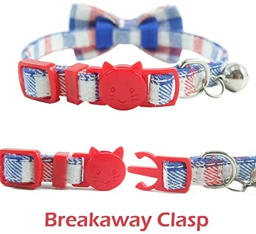 Collar de gato con capucha y pajarita, diseño a cuadros ajustable de seguridad Kitty Kitten Collares (6.8-10.8in)