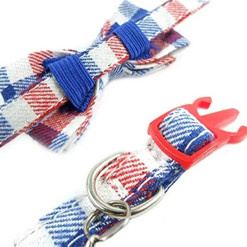 Collar de gato con capucha y pajarita, diseño a cuadros ajustable de seguridad Kitty Kitten Collares (6.8-10.8in)