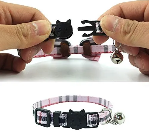 Collar de gato con capucha y pajarita, diseño a cuadros ajustable de seguridad Kitty Kitten Collares (6.8-10.8in)