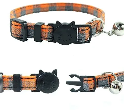 Collar de gato con capucha y pajarita, diseño a cuadros ajustable de seguridad Kitty Kitten Collares (6.8-10.8in)