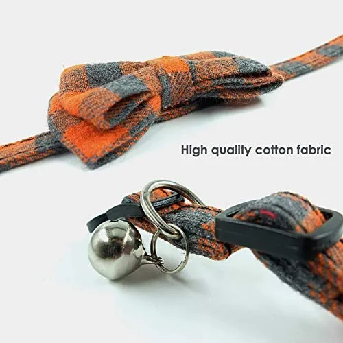 Collar de gato con capucha y pajarita, diseño a cuadros ajustable de seguridad Kitty Kitten Collares (6.8-10.8in)