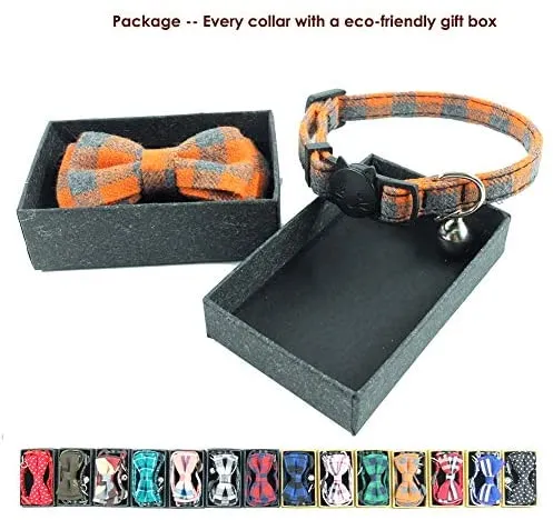 Collar de gato con capucha y pajarita, diseño a cuadros ajustable de seguridad Kitty Kitten Collares (6.8-10.8in)