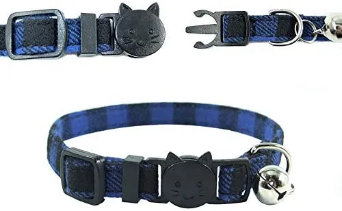 Collar de gato con capucha y pajarita, diseño a cuadros ajustable de seguridad Kitty Kitten Collares (6.8-10.8in)