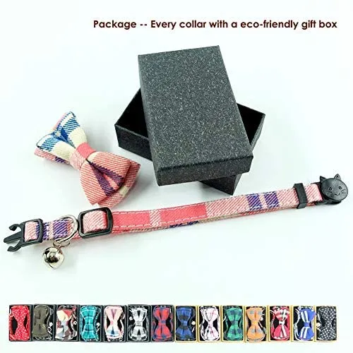 Collar de gato con capucha y pajarita, diseño a cuadros ajustable de seguridad Kitty Kitten Collares (6.8-10.8in)