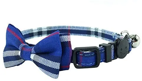Collar de gato con capucha y pajarita, diseño a cuadros ajustable de seguridad Kitty Kitten Collares (6.8-10.8in)