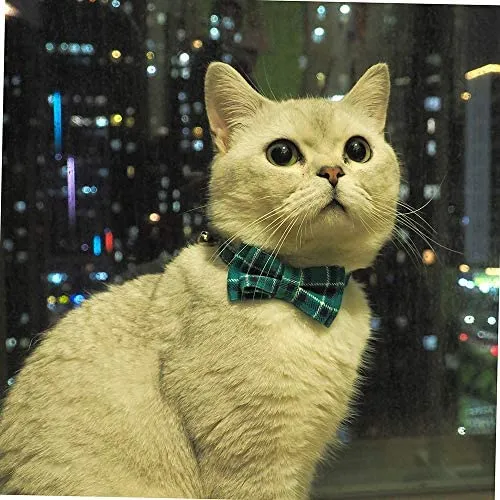 Collar de gato con capucha y pajarita, diseño a cuadros ajustable de seguridad Kitty Kitten Collares (6.8-10.8in)