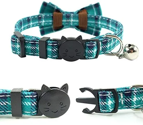 Collar de gato con capucha y pajarita, diseño a cuadros ajustable de seguridad Kitty Kitten Collares (6.8-10.8in)