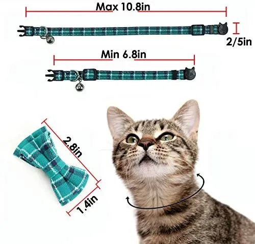 Collar de gato con capucha y pajarita, diseño a cuadros ajustable de seguridad Kitty Kitten Collares (6.8-10.8in)