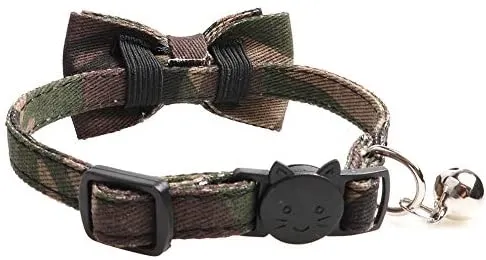 Collar de gato con capucha y pajarita, diseño a cuadros ajustable de seguridad Kitty Kitten Collares (6.8-10.8in)