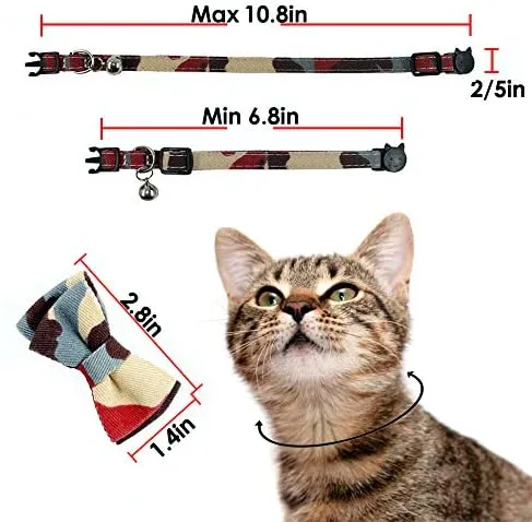 Collar de gato con capucha y pajarita, diseño a cuadros ajustable de seguridad Kitty Kitten Collares (6.8-10.8in)