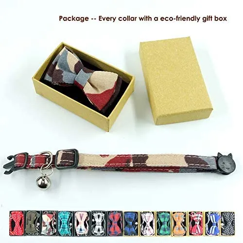 Collar de gato con capucha y pajarita, diseño a cuadros ajustable de seguridad Kitty Kitten Collares (6.8-10.8in)