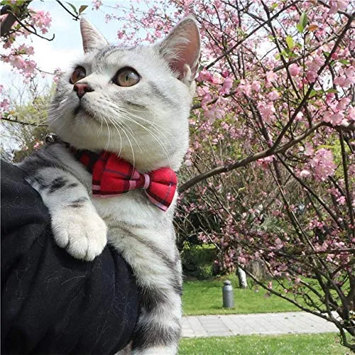 Collar de gato con capucha y pajarita, diseño a cuadros ajustable de seguridad Kitty Kitten Collares (6.8-10.8in)