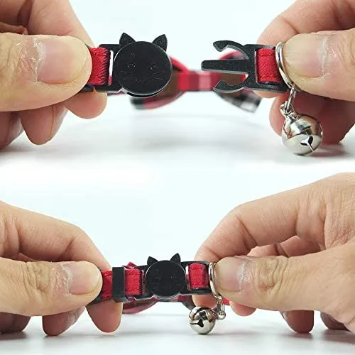 Collar de gato con capucha y pajarita, diseño a cuadros ajustable de seguridad Kitty Kitten Collares (6.8-10.8in)