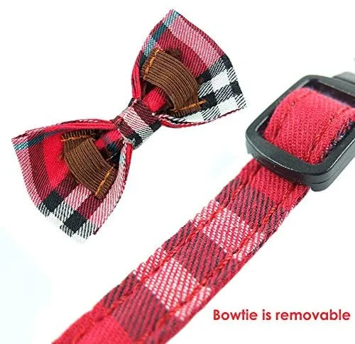 Collar de gato con capucha y pajarita, diseño a cuadros ajustable de seguridad Kitty Kitten Collares (6.8-10.8in)