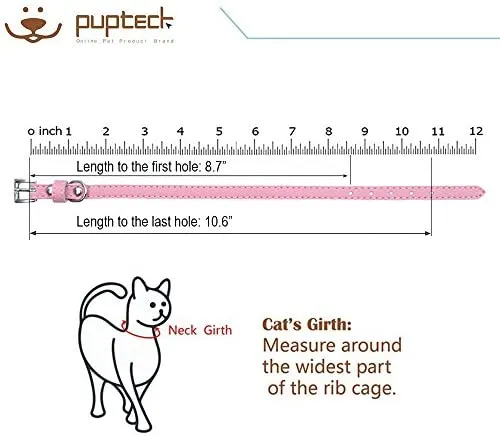 PUPTECK - 2 collares de piel suave para gato, color naranja, morado, negro, caqui, rosa, azul