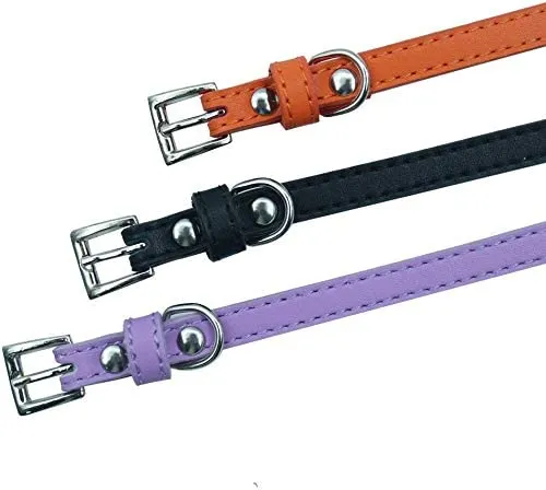PUPTECK - 2 collares de piel suave para gato, color naranja, morado, negro, caqui, rosa, azul