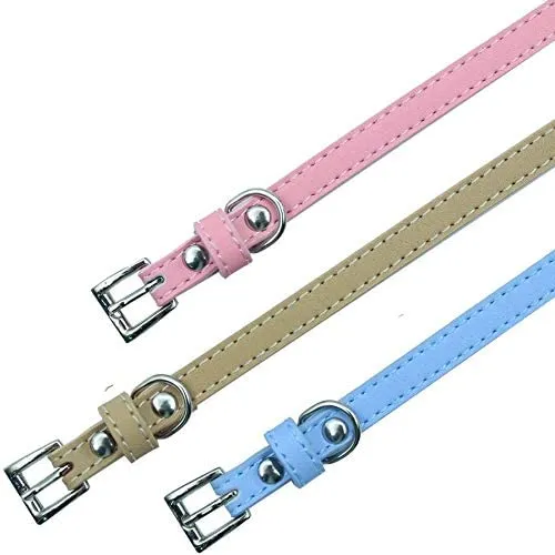 PUPTECK - 2 collares de piel suave para gato, color naranja, morado, negro, caqui, rosa, azul