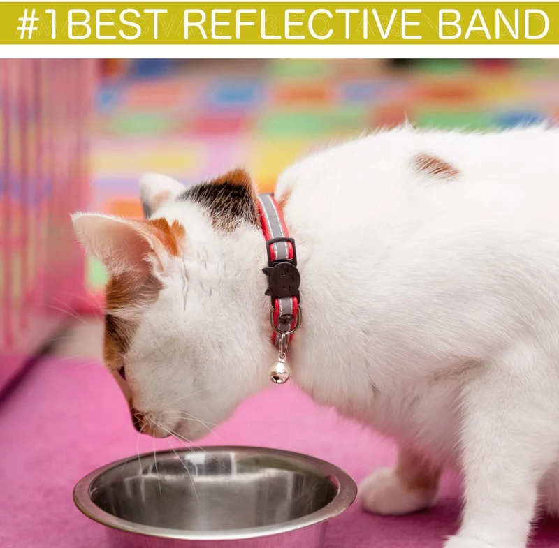 Collar de gato de cuero reflectante, juego de 3, más colgante de la suerte, con campana, collares de perro pequeño, collares de gatito, collar para mascota, reemplazo gratuito