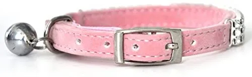 Collar ajustable seguro para gatos CHUKCHI de terciopelo suave Adorno ostentoso de diamante con campanas de 11 pulgadas para perros pequeños y gatos