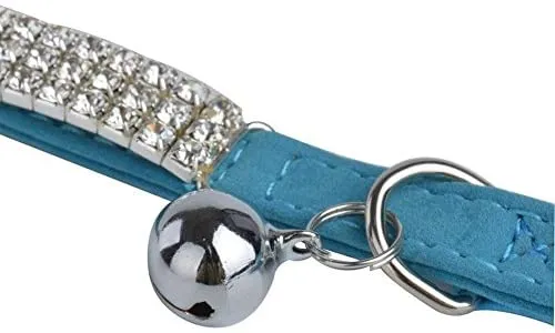 Collar ajustable seguro para gatos CHUKCHI de terciopelo suave Adorno ostentoso de diamante con campanas de 11 pulgadas para perros pequeños y gatos