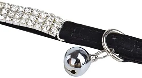 Collar ajustable seguro para gatos CHUKCHI de terciopelo suave Adorno ostentoso de diamante con campanas de 11 pulgadas para perros pequeños y gatos