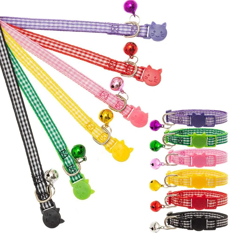 EXPAWLORER 6 Pcs Wave Point Adjustable Cat Collars Colorful Nylon Breakaway Safety Pet Collar with Bells