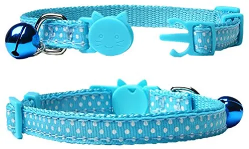 EXPAWLORER 6 Pcs Wave Point Adjustable Cat Collars Colorful Nylon Breakaway Safety Pet Collar with Bells