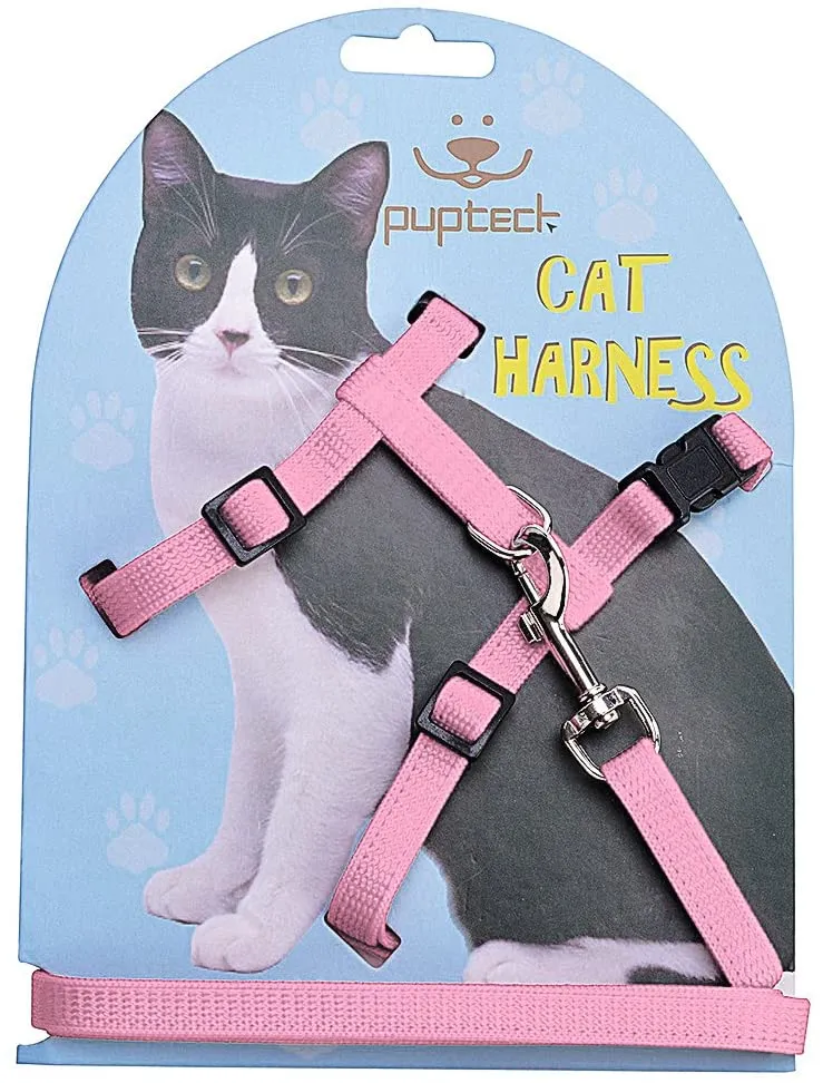 Arnés ajustable de nailon para gatos con correa negro PUPTECK.