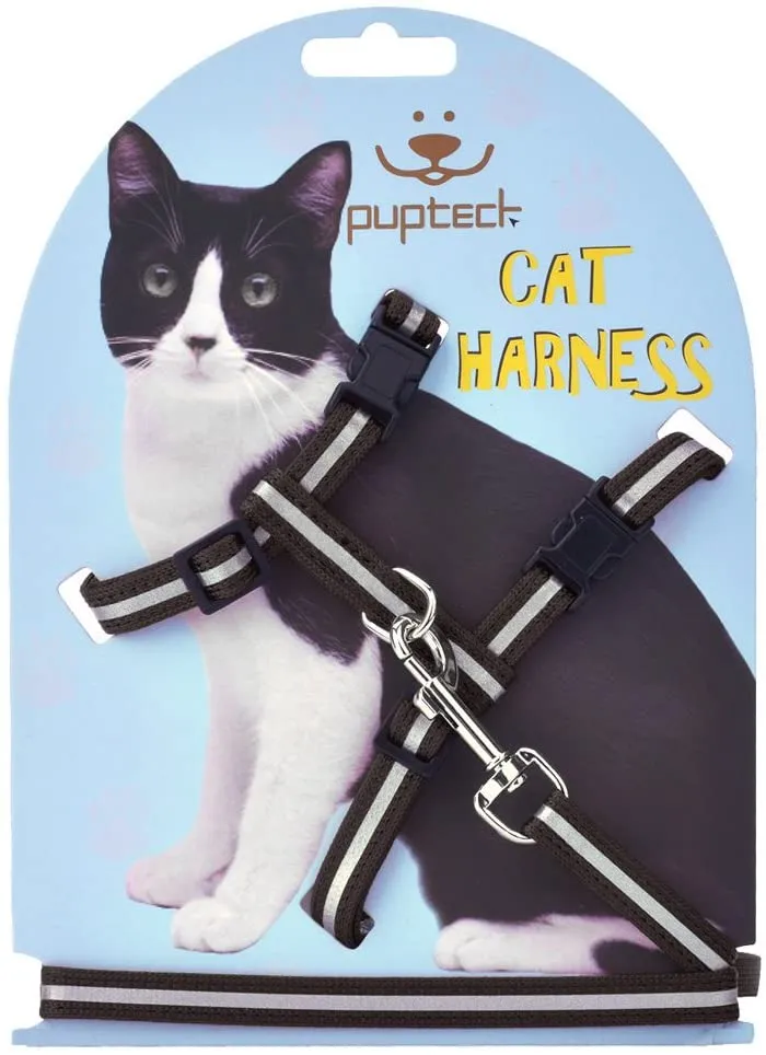 Arnés ajustable de nailon para gatos con correa negro PUPTECK.