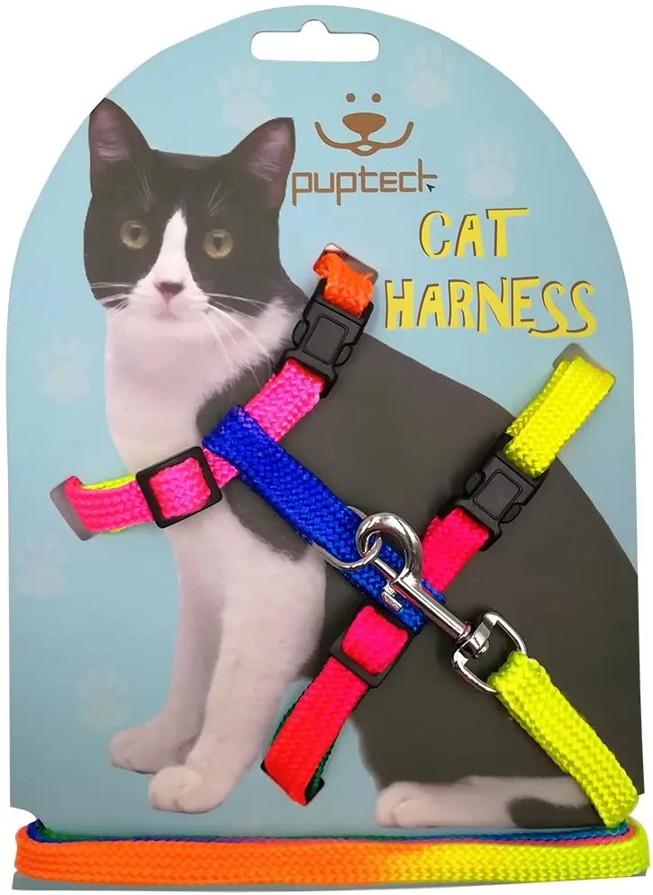 Arnés ajustable de nailon para gatos con correa negro PUPTECK.