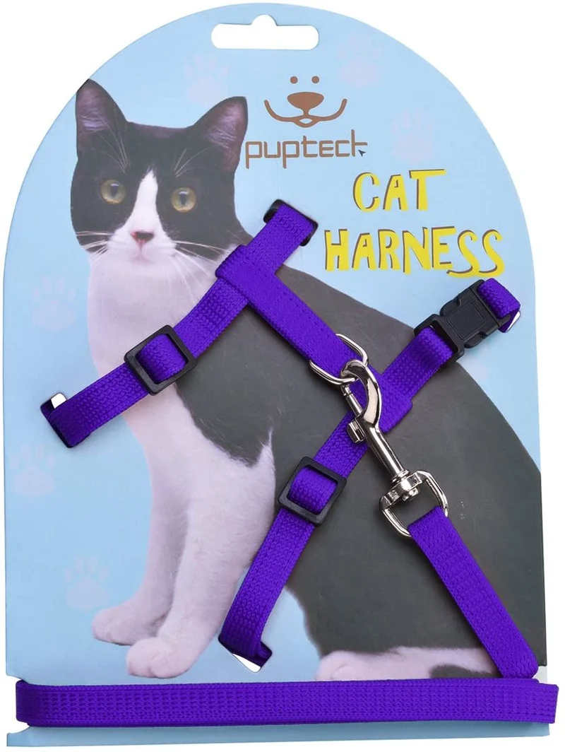 Arnés ajustable de nailon para gatos con correa negro PUPTECK.