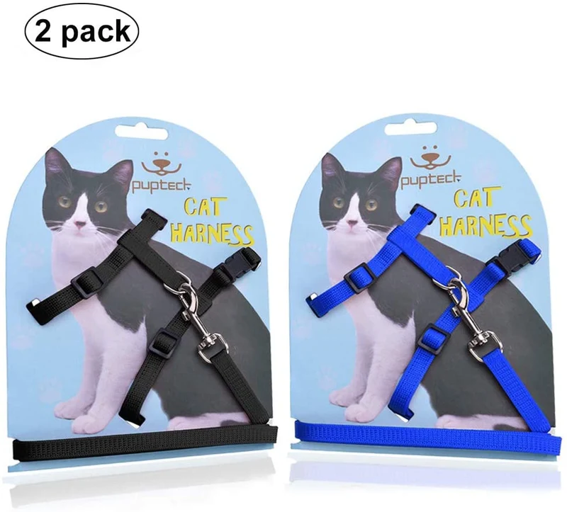 Arnés ajustable de nailon para gatos con correa negro PUPTECK.