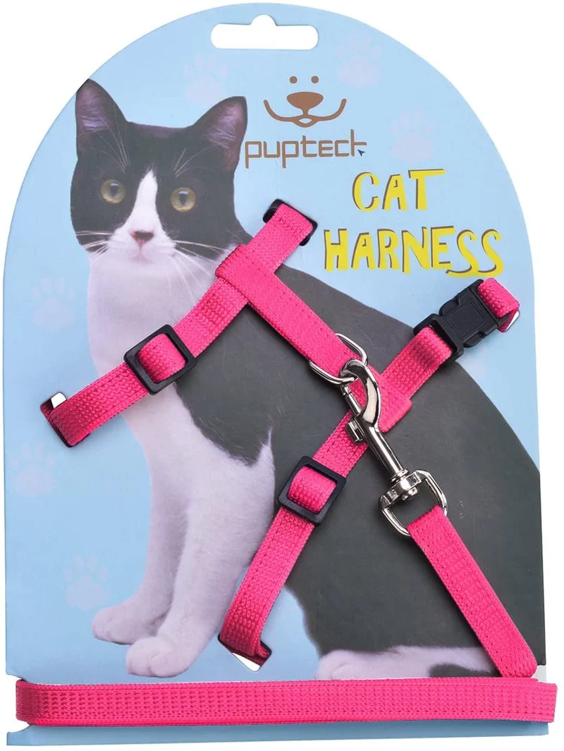 Arnés ajustable de nailon para gatos con correa negro PUPTECK.