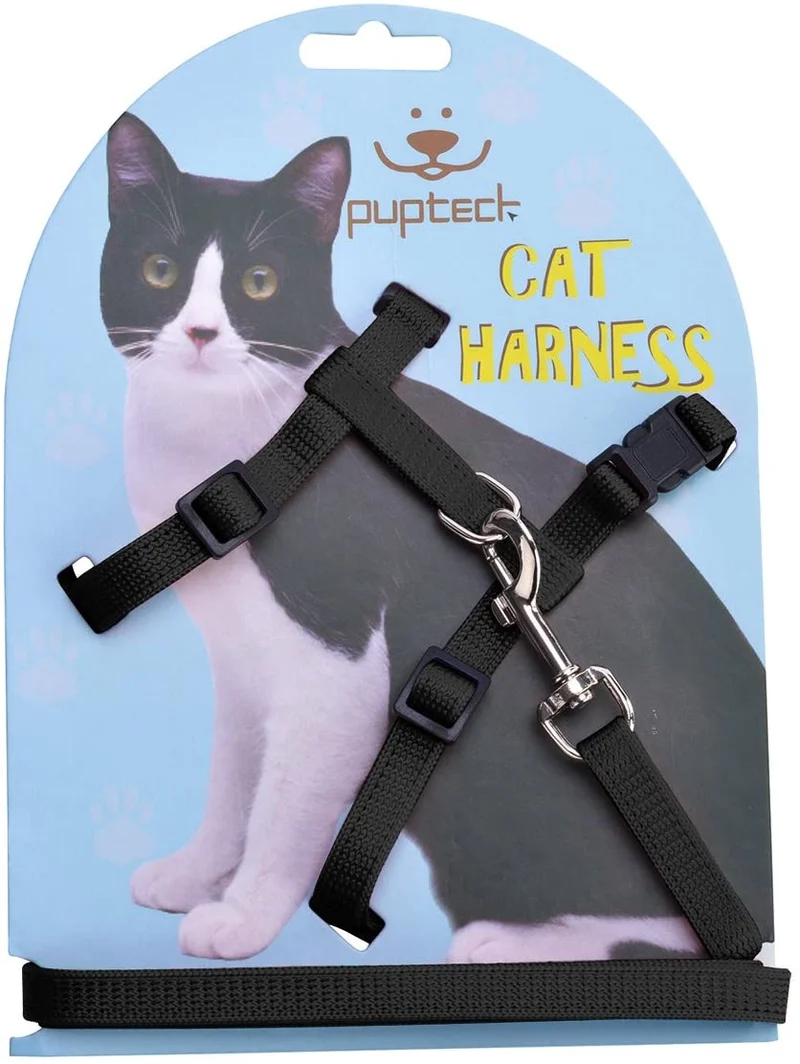 Arnés ajustable de nailon para gatos con correa negro PUPTECK.