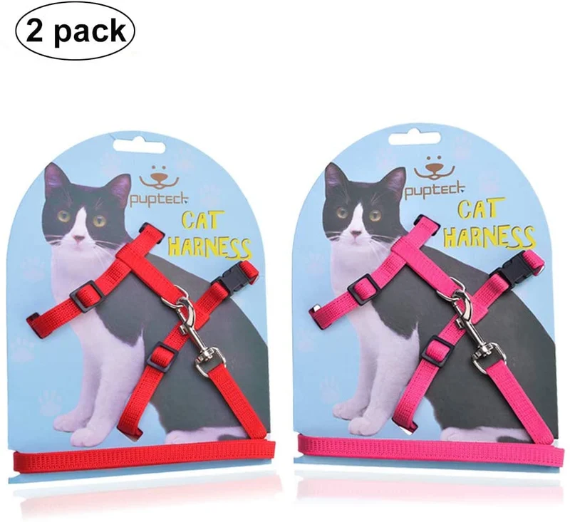 Arnés ajustable de nailon para gatos con correa negro PUPTECK.