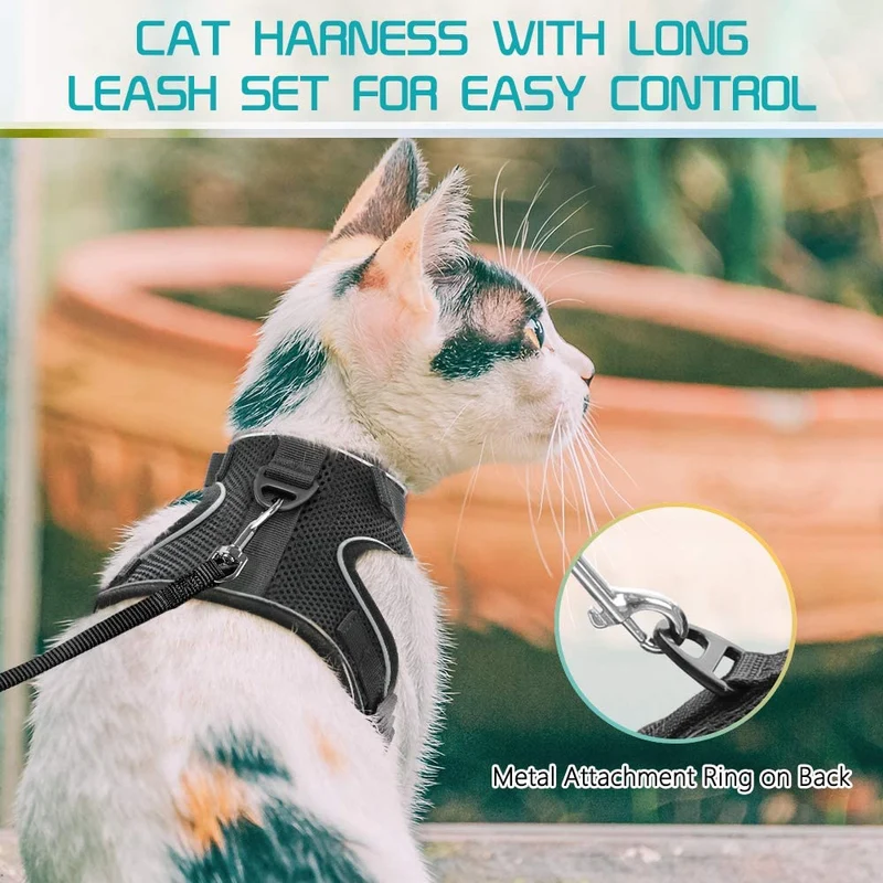 rabbitgoo Arnés y correa para gatos para caminar, a prueba de escape, sin asfixia, chaleco reflectante para gatos pequeños y medianos, arnés de gatito con cintas mágicas y clips dobles para seguridad al aire libre