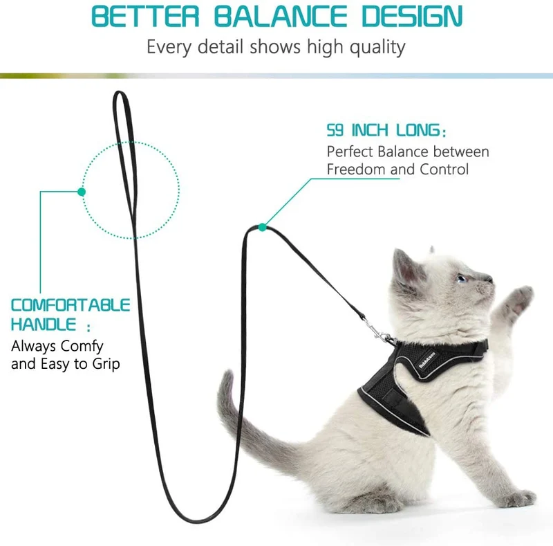 rabbitgoo Arnés y correa para gatos para caminar, a prueba de escape, sin asfixia, chaleco reflectante para gatos pequeños y medianos, arnés de gatito con cintas mágicas y clips dobles para seguridad al aire libre