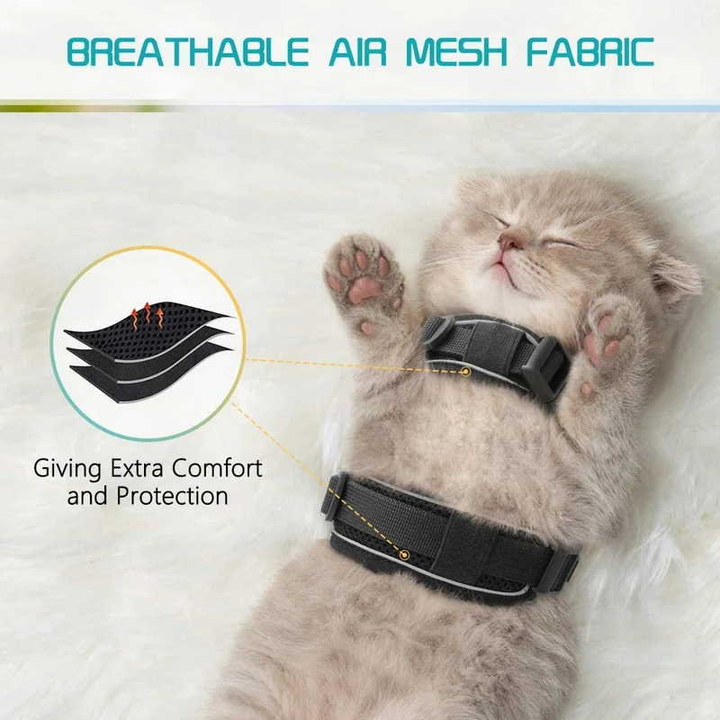 rabbitgoo Arnés y correa para gatos para caminar, a prueba de escape, sin asfixia, chaleco reflectante para gatos pequeños y medianos, arnés de gatito con cintas mágicas y clips dobles para seguridad al aire libre