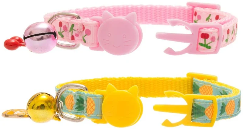 BINGPET - Collar para gato con campana, 2 collares de seguridad ajustables para gato, piña y cereza