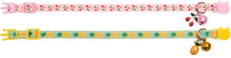 BINGPET - Collar para gato con campana, 2 collares de seguridad ajustables para gato, piña y cereza