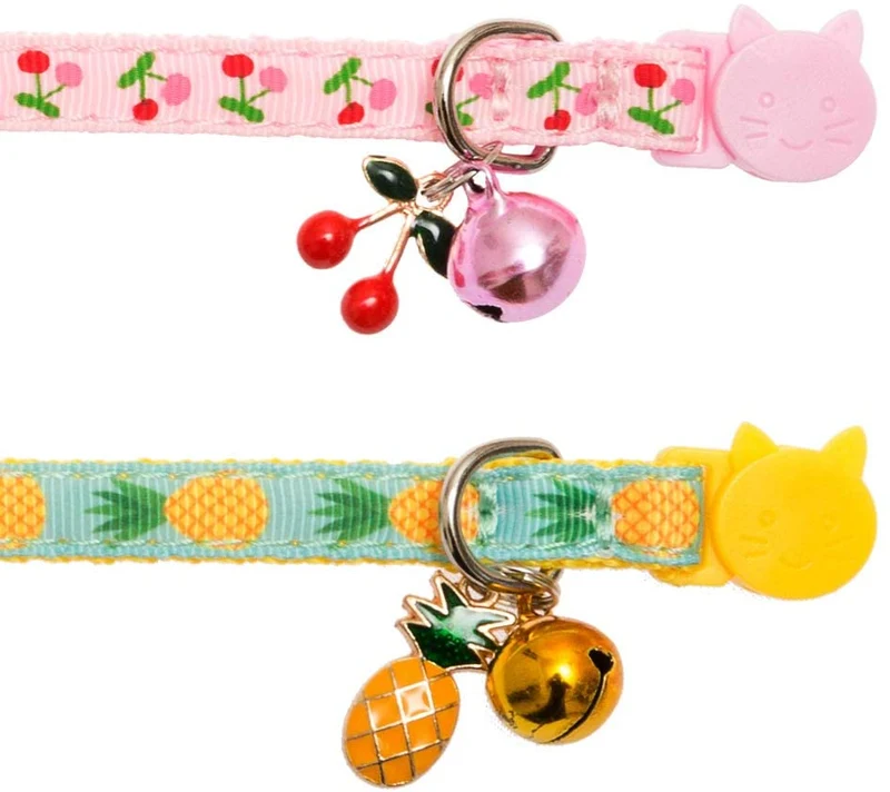 BINGPET - Collar para gato con campana, 2 collares de seguridad ajustables para gato, piña y cereza
