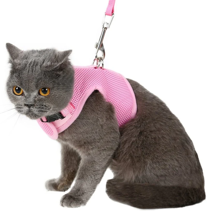 Arnés de gato a prueba de escape con correa ajustable de malla suave, ideal para caminar