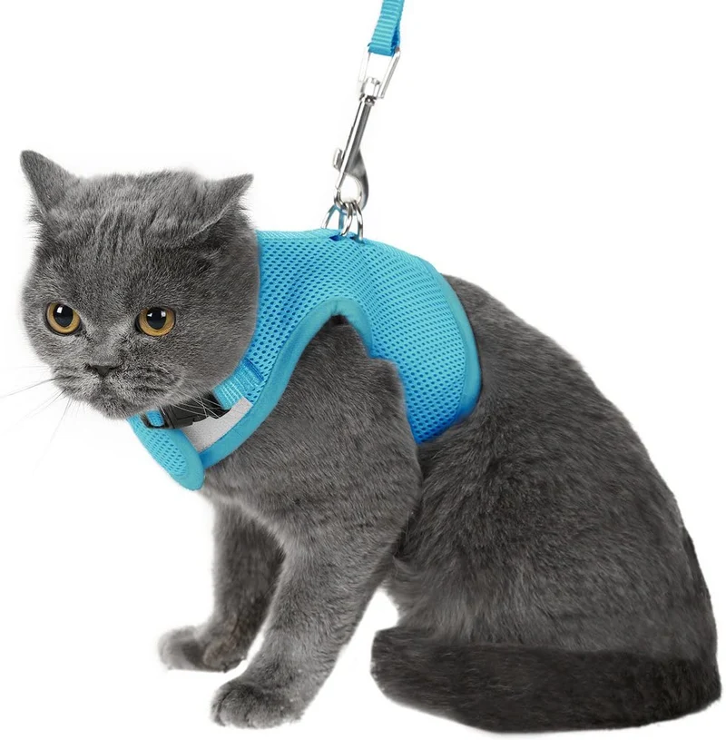 Arnés de gato a prueba de escape con correa ajustable de malla suave, ideal para caminar