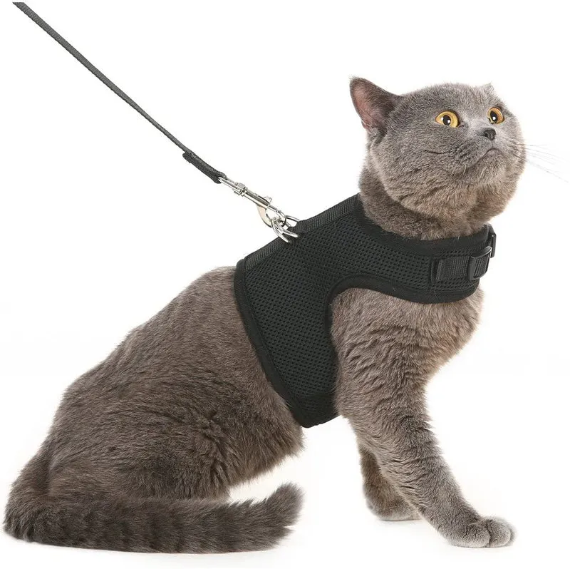 Arnés de gato a prueba de escape con correa ajustable de malla suave, ideal para caminar